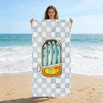 Sardine Can Blue And White Checkered Beach Towel Quick-Drying Towel Suitable For Seaside Pool Camping Yoga For Family Friends 40X60CM