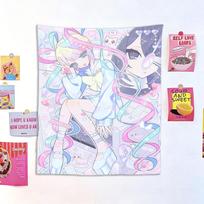 1Pc Kawaii Anime Girl Tapestry, Pastel Y2K Cyber Cute Wall Hanging, Pink Purple Aesthetic Room Decor For Bedroom Dorm 40X60CM