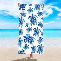 1Pc Ocean Element Large Beach Towel, Sea Turtle, Starfish, Shell Printed Quick Drying Absorbent Beach Towel 150x75cm