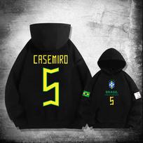 World Cup Brazil Carlos No. 5 hooded sweater autumn youth football loose jacket training suit 155XXS
