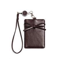 Creative Bow Card Holder Retractable Lanyard PU Leather Photos Protective Cover ID Card Card Holder kava