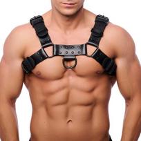 Bulldogo odinis diržų petnešas L/XL – juodas BDSM krūtinės diržų petnešas