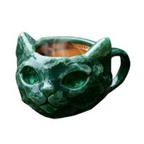 Yousheng Handmade Faux Crystal Cat Face Mug Geode Kitten Cup Resin Mineral Coffee Tea Cups Unique Artistic Decor Gift for Family Friends Cats Lover žalia
