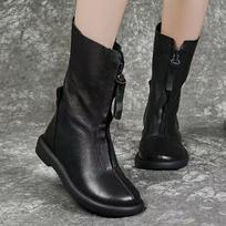 2026 New retro pu leather ingle boots long boots female ankle boots soft bottom leather boots flat autumn and winter boots 35 juoda
