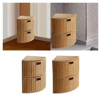 Corner Storage Basket with lid, Space Saving Stackable Wardrobe Organizer, Woven Narrow Gap Bin for Bathroom S