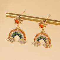 Fashion Dopamine Rainbow Cloud Sun Zircon Dangle Earrings for Women Gold Tone Stainless Steel Summer Beach Vacation Jewelry Gift auksas