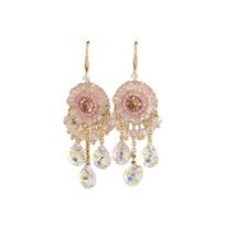 Pendant Crystal Stud Earrings Flower Exaggerated Rhinestone Drop Earrings Hook Piercing Bohemian Style Vintage Long Earrings rožinė