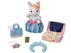EPOCH Sylvanian Families Calico Critters Exciting Travel Set White Rabbit Mother Doll Furniture ST Mark Certified Dollhouse Toy blue