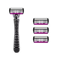 Safety Razor with Replaceable 6-Layer Stainless Steel Blades 3-36Pcs Cartridges Set for Men Daily Wet Shaving 1Handle 3PCS