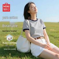 MINISO Women's Cotton Short Sleeve T-shirt M viržių pilka spalva