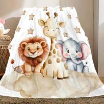 Individualizuotas animacinių gyvūnų pledas Liūtas Žirafa Dramblys Debesys Vilnos pledas Vaikams Dovana Šiltas Minkštas Visų sezonų Kūdikio kambario dekoras 150x230cm59x91in beige