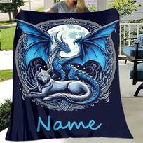 [Tobulas minkštas fantazijos pledas] Personalizuotas fantazijos vilko ir drakono pledas - Minkštas poliesteris, skaitmeninė spauda 75X100cm