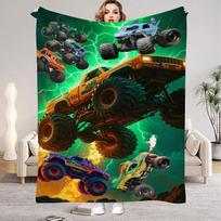 3D Monster Jam Monster Truck Cartoon Flannel Soft Throw Blanket Boys Bedroom Sofa Bed Warm Throw Blanket Picnic 75x100cm