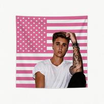 Rožinė Amerikos vėliavos gobelenas, plokščia spauda, estetiškas, pop dainininko Justino Bieberio portretas, sienos dekoracija paauglės mergaitės miegamojo, bendrabučio interjerui 40X60CM pink