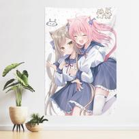 Kawaii Neko Girls Hugging Tapestry Anime Sailor Uniform Wall Hanging Pink Aesthetic Room Decor Cool Room Stuff Background Cloth 40X60CM