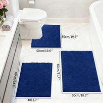 3 Piece Bathroom Rug Set Non Slip Ultra Soft Shaggy Super Absorbent Bath Mat Plush Home Floor Mats with U-Shaped Toilet Mat (Navy Blue,3pcs set) tamsiai mėlyna spalva