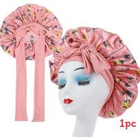 Satin Bonnet With Floral Print For Sleep And Hair Protection Rose Pink Single