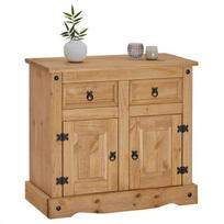 Buffet SALSA commode bahut vaisselier en bois style mexicain avec 2 portes et 2 tiroirs, en pin massif finition teintée/cirée