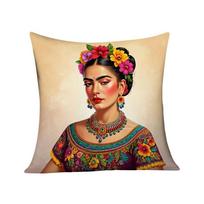 1Pc Frida Kahlo Inspired Mexican Pillow Cover, 2D Double-Sided Polyester Cushion Case, Boho Folk Art Decor Pillowcase, Gift For Peach skin 18*18(CM)-1Pcs