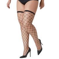 Plus Size  Sexy Lolita Girls Over Knee Lace Top Anti Slip Fishnet Long Socks Thigh High Mesh Stockings for Women XXL Black White One Size juoda