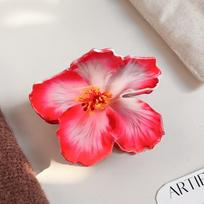 Double-sided Printing Hibiscus Flower Hair Claw Lifelike Flowers Exquisite Design Acrylic Claw Clip Romantic Style