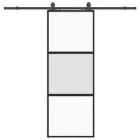 Sliding Door with Fittings Black 76 x 205 cm Tempered Glass