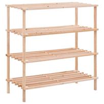 Shoe Rack with 4 Shelves Solid Pine Wood