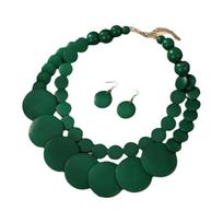 Double-layer Wooden Beaded Necklace Necklace Round Necklace Simple Jewelry Set  Women žalia