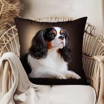 Cavalier King Charles Spaniel Pillow Cover Black Dog Print Decorative Cushion For Living Room Bedroom Home Decor Peach skin 18*18(CM)-1Pcs