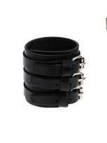 A52E 260x60mm 3 Strand Triple Strap Faux Leather Cuff Wrap Wtistband Bracelet Punk CN
