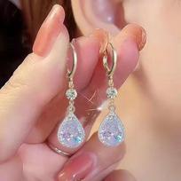 Purple Waterdrop Crystal Earrings For Women Fashionable Party Versatile Drop Shape Ear Jewelry Gift