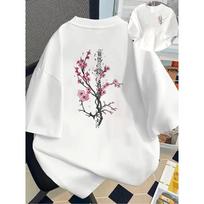 Cherry Blossom Katana Print Round Neck T-Shirt Casual Athletic Women'S Spring Summer Short Sleeve S balta