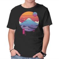 Unisex Crew Neck T-Shirt Retro Wave Fuji Graphic Short Sleeve Casual Tee L
