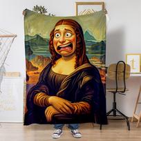 Frightened Expression Of Mona Lisa Flannel Printed Blanket Suitable For All Seasons Suitable For Living Room Office Sofa Travel 70x100cm28x39in