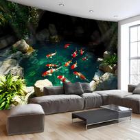 Japanese Style Koi Tapestry, Swimming Carp And Lush Plants, Peaceful Wall Decor For Living Room Dorm 70x100cm28x39in