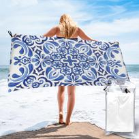 Mediterranean Mosaic Tiles  Azulejos Beach Towel Soft Microfiber Quick Dry Absorbent Quick Towels For Swimming 70x140 cm