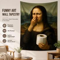 Funny Mona L-Lisa Toilet Paper Tapestry, Humor Bathroom Wall Hanging For Bedroom Living Room Office Decor 40X60CM