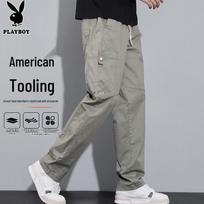 PLAYBOY Men's Trendy Straight-Leg Loose Cargo Pants L šviesiai žalios spalvos