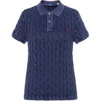 Polo Ralph Lauren FW22 Slim Fit Solid Cable Knit Short Sleeve Polo Shirt Women tops Blue WMPOKNINCU20630-410 S