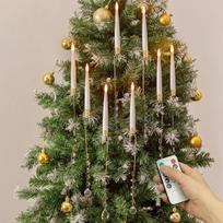 Belaidės LED eglutės žvakutės su laikmačiu, 10 vienetų rinkinys, kalėdinės — kalėdų apšvietimas, eglutės girliandos, baterinės žvakutės, led kalėdinės dekoracijos, kalėdiniai papuošimai, belaidės girliandos, žvakės su pulteliu