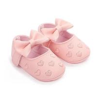 Baby Girls Indoor First Walker Shoes 0-18 Months Soft Cotton Sole Non-Slip Bowknot Embroidery Hook & Loop Booties 0-6 months