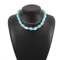 2Pcs/Set Creative Multilayer Stone Beads Short Choker Bead Alloy Colorful Resin Necklace Y2K Stone Clavicle Chain Girls