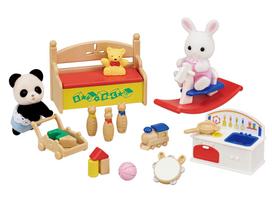 EPOCH Sylvanian Families Calico Critters Toy-Filled White Rabbit Baby & Panda Doll Furniture Set ST Mark Certified Dollhouse Toy beige