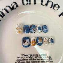 Cute Hand-Painted Press-On Nails Short Square Cat Eye Design Sweet Ins Style Nail Art Women Extra Small