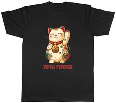 Personalised Japanese Lucky Cat Maneki Neko Mens T-Shirt Tee Gift Top L