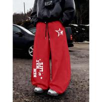 Gothic Casual Jogging Pants Loose Straight Leg Drawstring Waist Pants Comfortable All Season Jogging Pants Bold Pattern Design S raudona