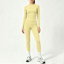 Women's Long Sleeve Quick-Dry Yoga Set, 2 Piece Activewear Outfit for Gym, Workout, Running and Training XL geltona