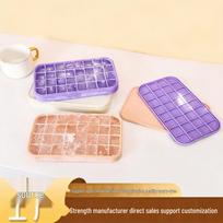 Silicone Ice Cube Tray with Lid – Easy Release, Quick Freeze, Soft Bottom Mold for DIY Ice Making 21.5x12.5x3cm violetinė