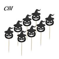 Halloween Cupcake Toppers 8 Pcs Toppers, Black Glitter Witch Hat Pumpkin Cake Topper Picks for Party Supplies, Birthday Decoration Dark juoda
