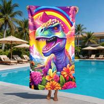 Rainbow Dinosaur Watercolor Theme Polyester Microfiber Beach Towel Is Highly Absorbent, Suitable For Swimming And Beach Outings 27x55inch 70x140cm&1pc